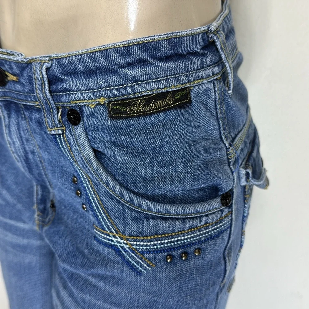 (T6) Akademiks VTG Y2K Embroidered Wide Leg Blue Jeans for Youth Size 16 Retro - Picture 6 of 16